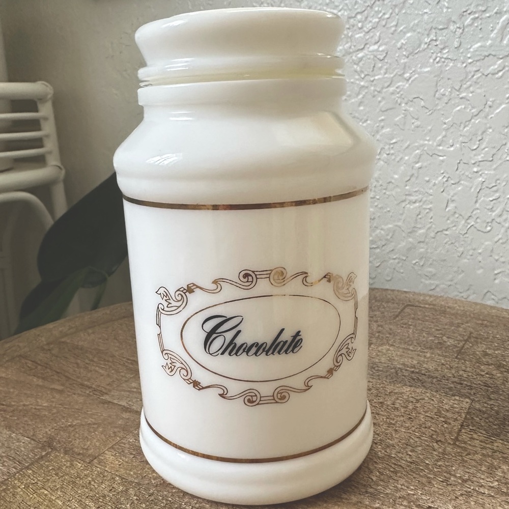 Vintage Milk Glass Apothecary Jar ‘Chocolate’